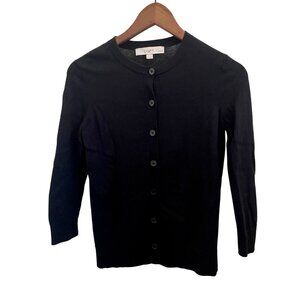 Loft Black Button-Up Crew Neck Cardigan